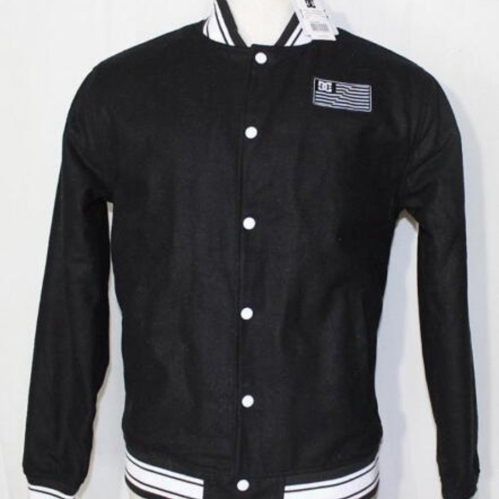 NEW DC USA Stadium Jacket Black w White Trim Classic Old School Look Mens Medium